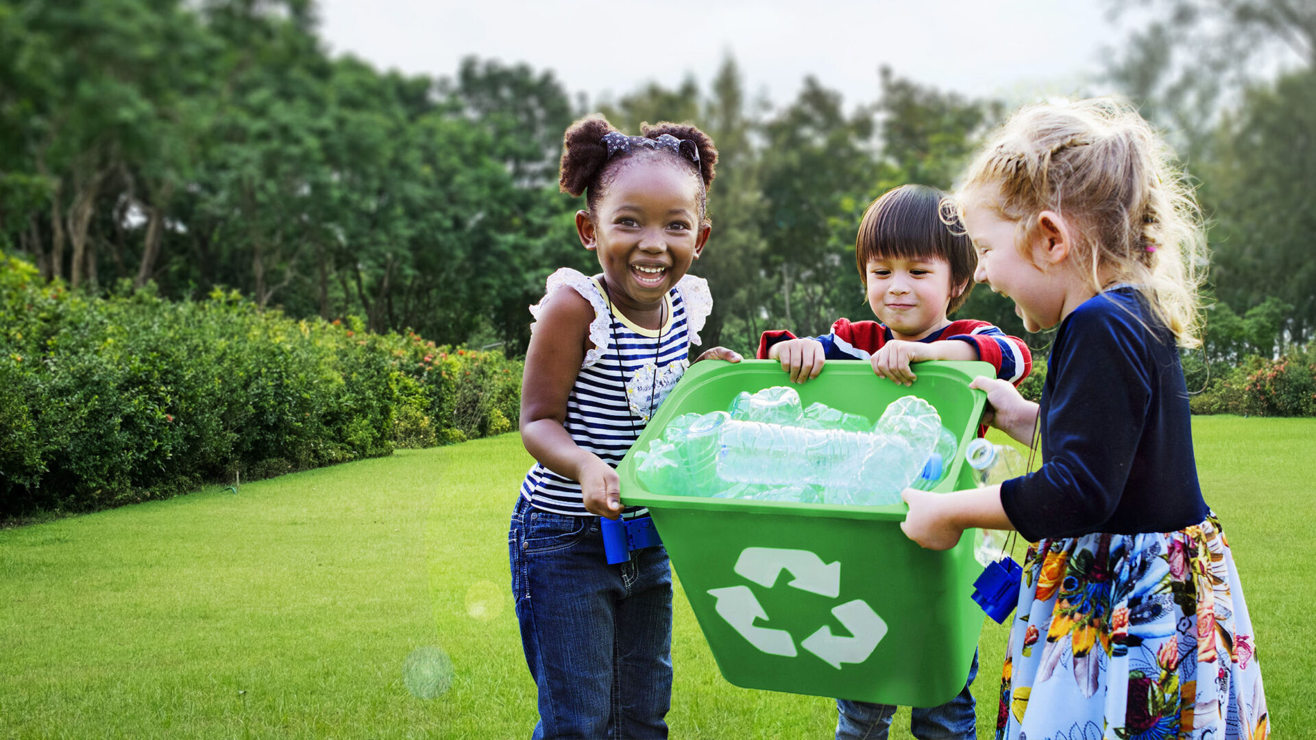 Children participating in recycling